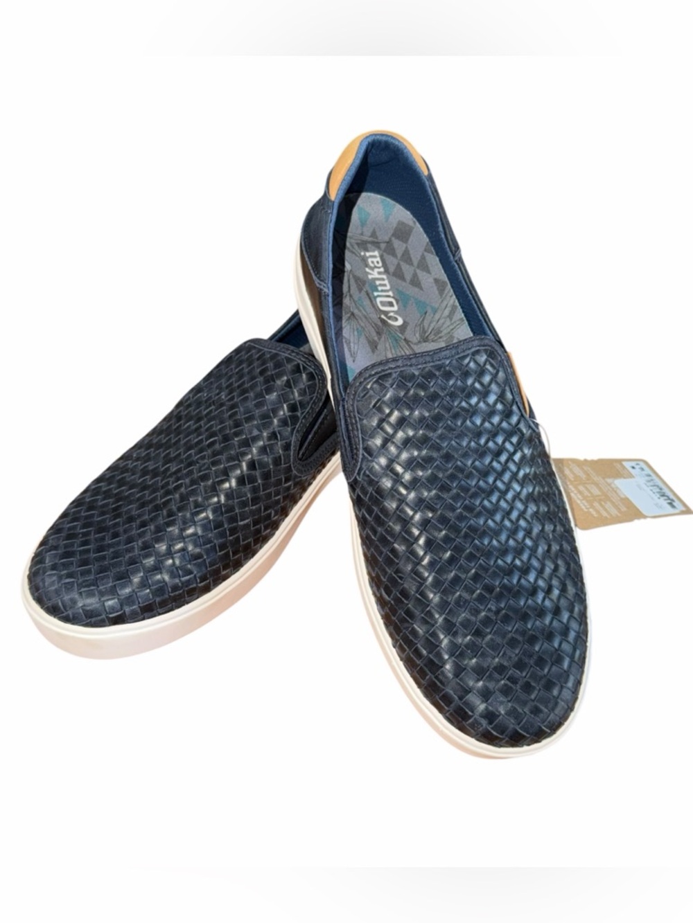 OluKai Lae‘ahi Lauhala Men’s Woven Leather Slip On Shoes Size 10.5